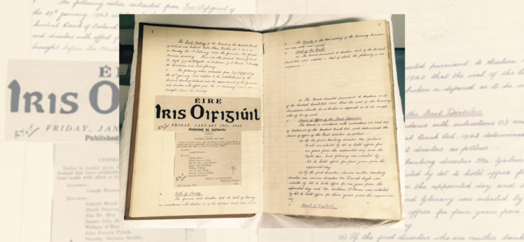 The opening pages of The Central Bank of Ireland - Minute Book No.1