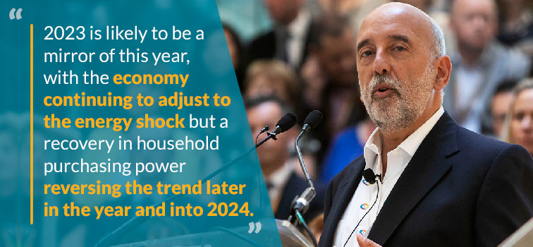 2023 is likely to be a mirror of this year, with the economy continuing to adjust to the energy shock but a recovery in household purchasing power reversing the trend later in the year and into 2024