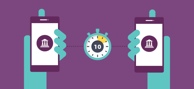 SEPA Banner Two hands holding mobile phones with a ten minute clock