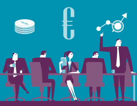 Five people around a table conducting a meeting