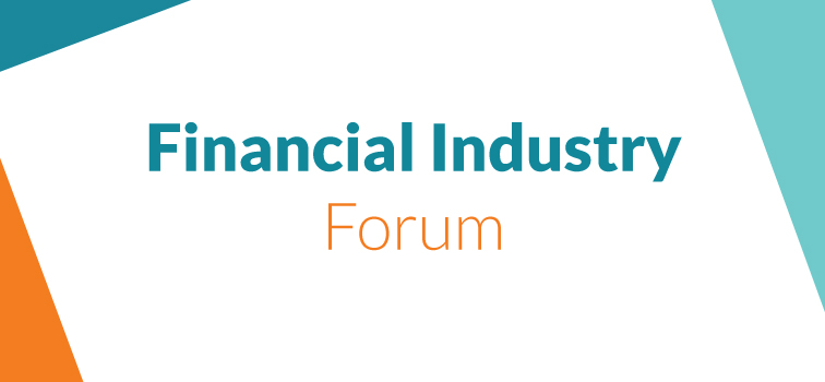 Financial Industry Forum square image with an orange, green and blue shading on the edges