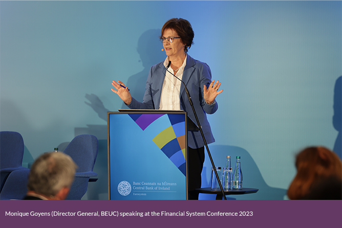 Monique Goyens, Director General, BEUC speaking at the Financial System Conference 2023 