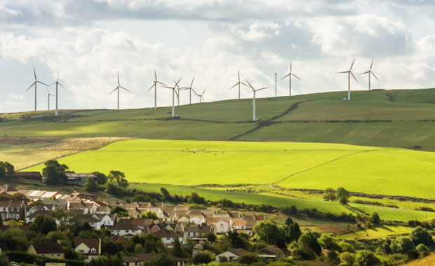 Green hills with a number of wind turbines