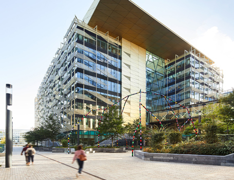 People walking on pathway at Central Bank Building