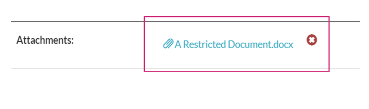 A message with an attachments section at the bottom showing a hyperlink to a document file.