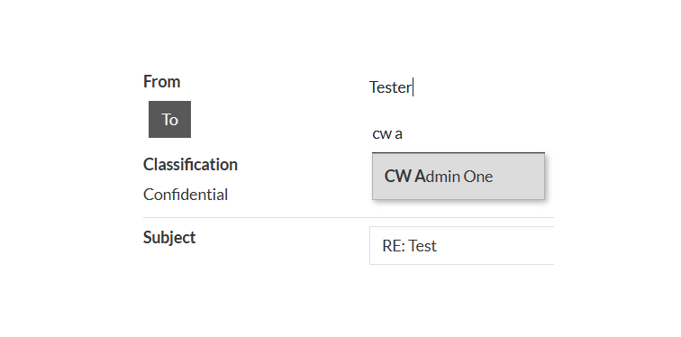A text input field with a dropdown list of suggested recipients matching the typed text.
