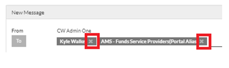 A text field with recipient names shown as removable tags with X buttons.