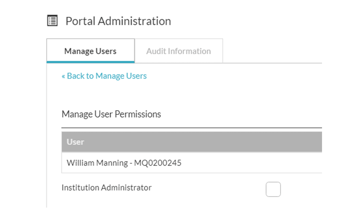 Portal Administration Tickbox