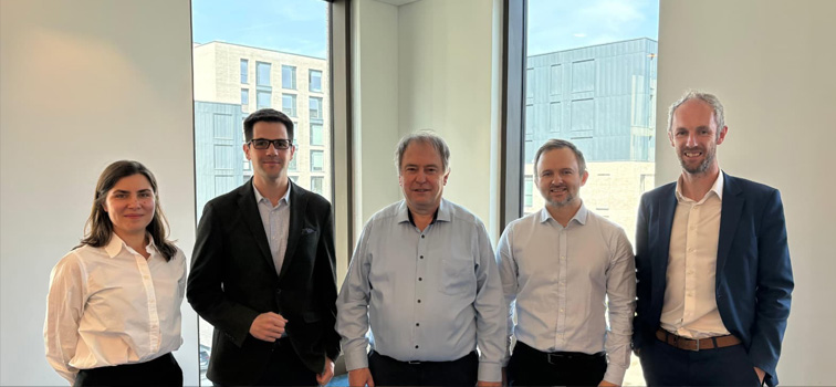 Hans Degryse (KU Leven, centre) with Elizaveta Lukmanova, Michele Pelli, Roman Goncharenko and Fergal McCann during his visit to the Central Bank to discuss empirical banking and research topics.