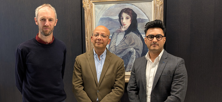 Iftekhar Hasan (Fordham University, centre), with Fergal McCann and Anuj Singh during his visit to the Central Bank where he discussed ongoing research and policy projects related to financial intermediation.