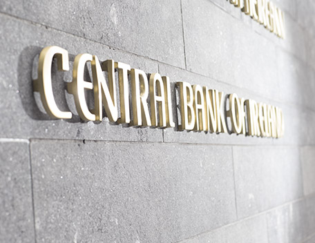 Grey wall with the text Central Bank of Ireland